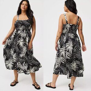 NWT Torrid 1 Black Tropical Midi Smocked Bodice Dress 1X 14 16